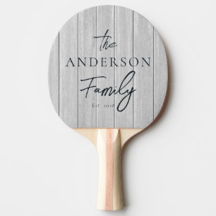 Raquette De Ping Pong Nom de famille écrit à la main en bois gris poli