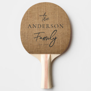 Raquette De Ping Pong Nom de famille écrit à la main sur une toile de ju