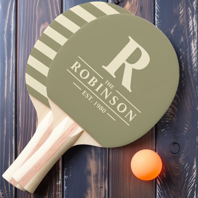 Raquette De Ping Pong Nom de famille et champ initial Polo Sage (Créateur téléchargé)