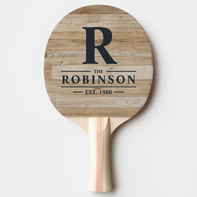 Raquette De Ping Pong Nom de famille et initiale en bois de frêne clair (Devant)