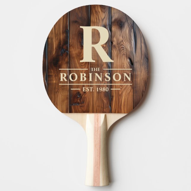 Raquette De Ping Pong Nom de famille et initiale en bois foncé teinté br (Devant)