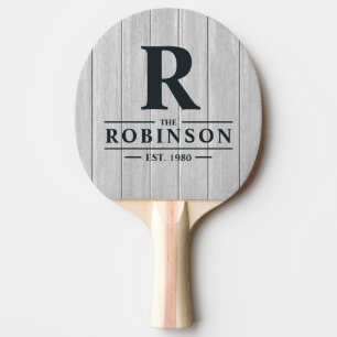 Raquette De Ping Pong Nom de famille et initiale en bois gris poli