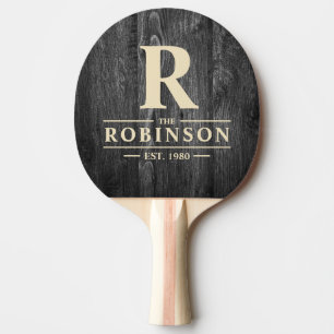 Raquette De Ping Pong Nom de famille et initiale en bois patiné foncé