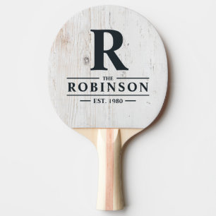 Raquette De Ping Pong Nom de famille et initiale en bois peint blanc