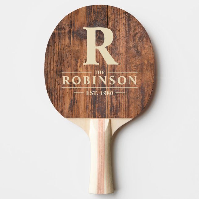 Raquette De Ping Pong Nom de famille et initiale en bois récupéré (Devant)