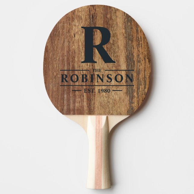 Raquette De Ping Pong Nom de famille et initiale en cèdre brut (Devant)