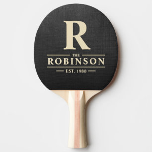Raquette De Ping Pong Nom de famille et initiale sur toile noire