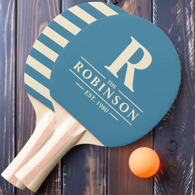 Raquette De Ping Pong Nom de famille et Polo initial Deep Aqua (Créateur téléchargé)