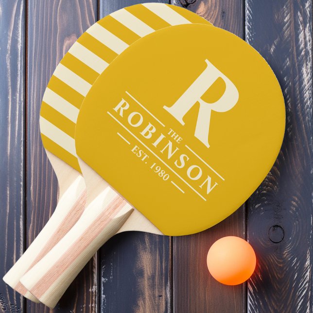 Raquette De Ping Pong Nom de famille et Polo initial Tournesol chaud (Créateur téléchargé)