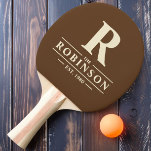 Raquette De Ping Pong Nom de famille & Initial Brun forêt profonde