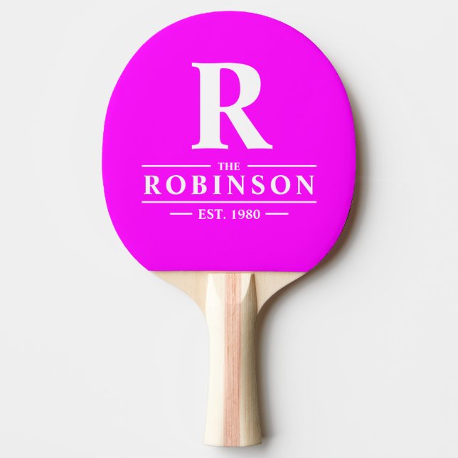 Raquette De Ping Pong Nom de famille & Initial Électrique Rétro Rose (Devant)