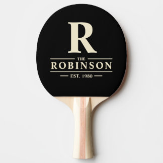 Raquette De Ping Pong Nom de famille & Initial Noir & Crème