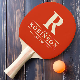 Raquette De Ping Pong Nom de famille & Initial Orange sanguine
