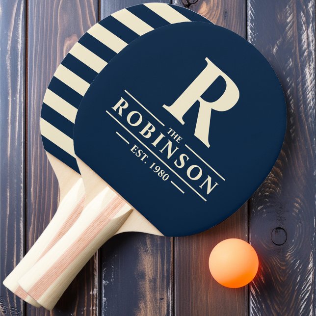 Raquette De Ping Pong Nom de famille & Initial Polo Bleu Profond Marin (Créateur téléchargé)