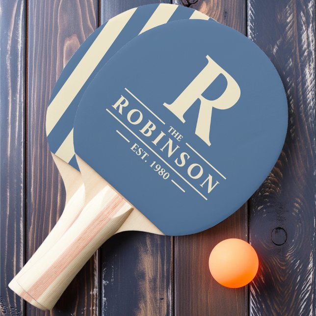 Raquette De Ping Pong Nom de famille & Initial Polo rayé Capri Bleu (Créateur téléchargé)