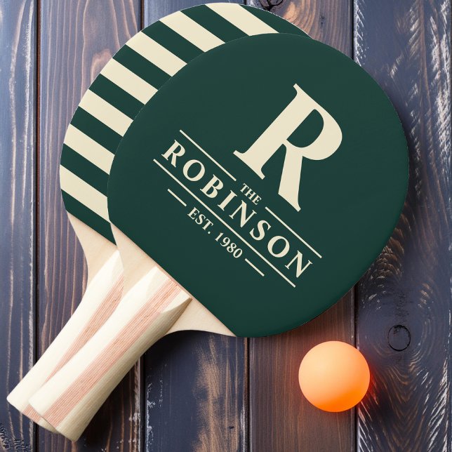 Raquette De Ping Pong Nom de famille & Initial Polo Vert Sauge (Créateur téléchargé)
