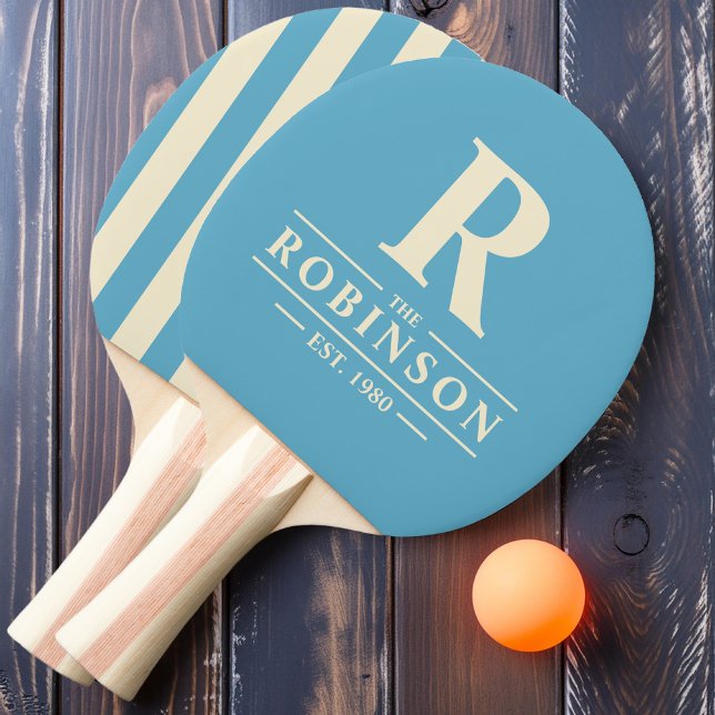 Raquette De Ping Pong Nom de famille & Initial Rayure Polo Aqua Sky (Créateur téléchargé)