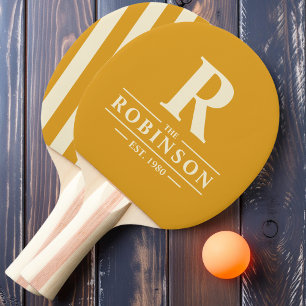 Raquette De Ping Pong Nom de famille & Initial Rayure Polo Bouton d'Or B