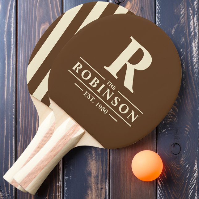 Raquette De Ping Pong Nom de famille & Initial Rayure Polo Brun Forêt Pr (Créateur téléchargé)