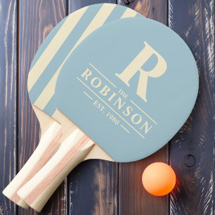 Raquette De Ping Pong Nom de famille & Initial Rayure Polo Ciel Clair Lé