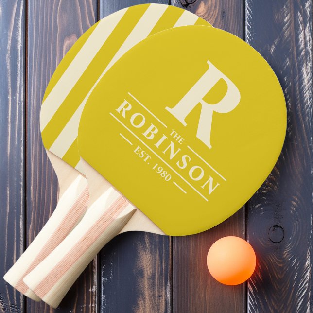 Raquette De Ping Pong Nom de famille & Initial Rayure Polo Citron Foncé (Créateur téléchargé)