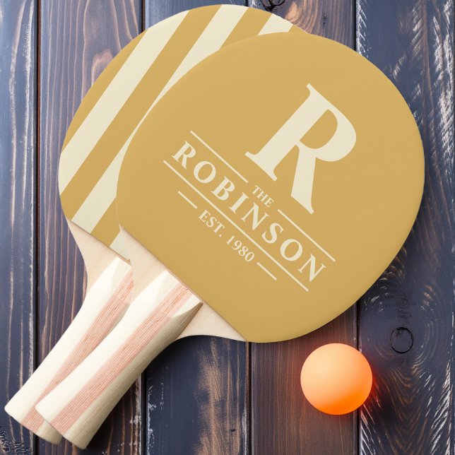 Raquette De Ping Pong Nom de famille & Initial Rayure Polo Sable Lever d (Créateur téléchargé)