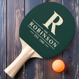 Raquette De Ping Pong Nom de famille & Initial Vert Sauge