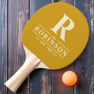 Raquette De Ping Pong Nom de famille & Initiale Ocre Doré