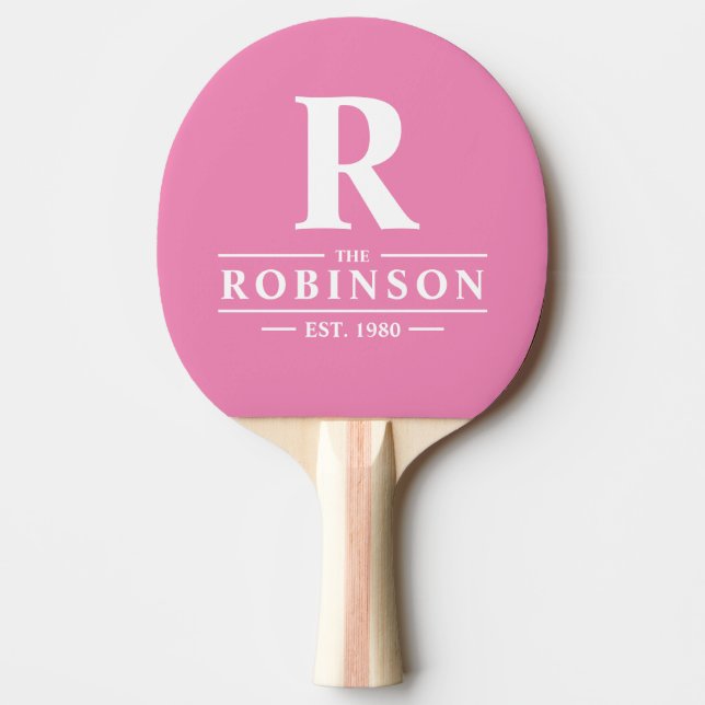 Raquette De Ping Pong Nom de famille & Initiale Rose Classique (Devant)