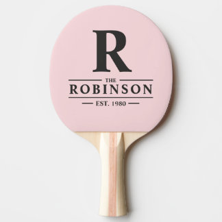 Raquette De Ping Pong Nom de famille & initiale Rose discret et Noir