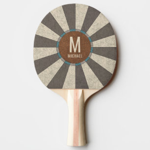 Raquette De Ping Pong Nom de famille personnalisé Vintage Retro Sunburst