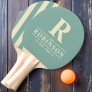 Raquette De Ping Pong Nom de famille & Rayure initiale Polo Aqua Reef