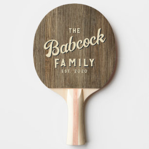 Raquette De Ping Pong Nom de famille rétro en bois de hickory et année