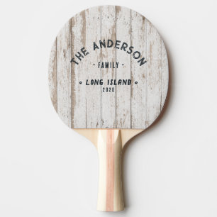 Raquette De Ping Pong Nom de famille vintage en bois blanc de bord de me
