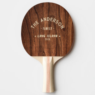 Raquette De Ping Pong Nom de famille vintage en bois de cerisier antique