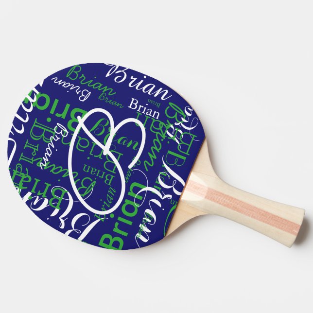 Raquette De Ping Pong Nom de garçon Typographie cool Bleu (Côté)