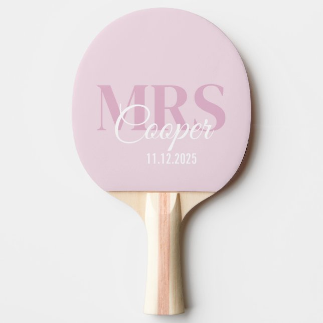 Raquette De Ping Pong Nom de la mariée avec le Mariage Date clair couleu (Devant)