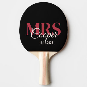 Raquette De Ping Pong Nom de la mariée avec Mariage Date Crimson Red Col