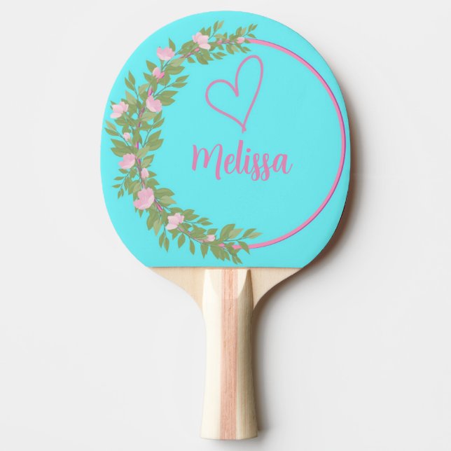 Raquette De Ping Pong Nom de monogramme féminin écriture moderne rose (Devant)