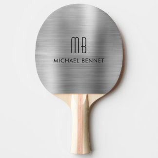 Raquette De Ping Pong Nom de monogramme métallisé gris argenté élégant