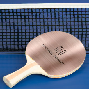 Raquette De Ping Pong Nom de monogramme métallisé or rose élégant