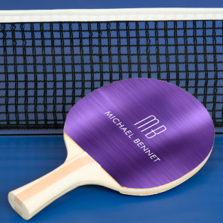 Raquette De Ping Pong Nom de monogramme métallisé violet élégant