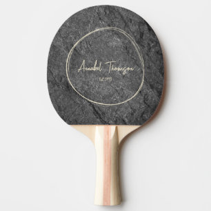 Raquette De Ping Pong Nom de pierre de granit sombre moderne dans un cer