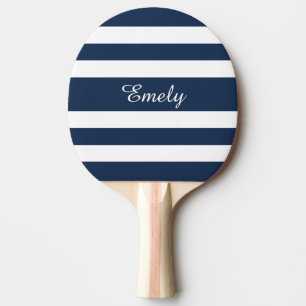 Raquette De Ping Pong Nom de rayures bleu marine moderne