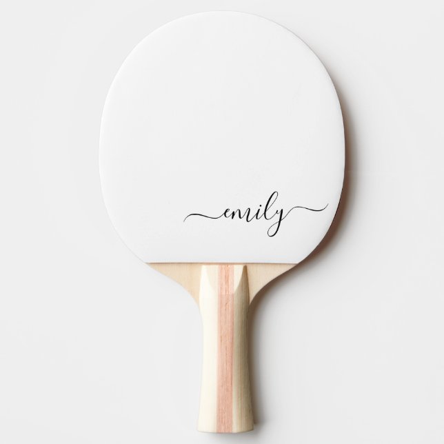Raquette De Ping Pong Nom du monogramme blanc noir moderne (Devant)