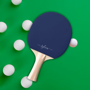 Raquette De Ping Pong Nom du monogramme de la marine Blue Modern Girl