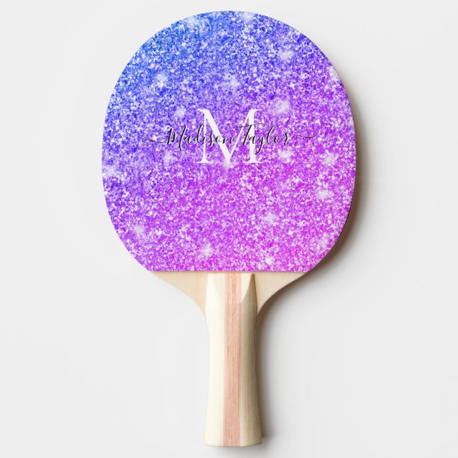 Raquette De Ping Pong Nom du monogramme de la Parties scintillant rose e (Devant)