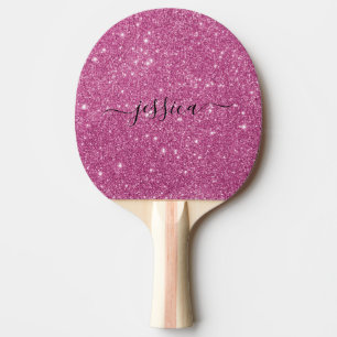Raquette De Ping Pong Nom du script de parties scintillant rose chaud mo