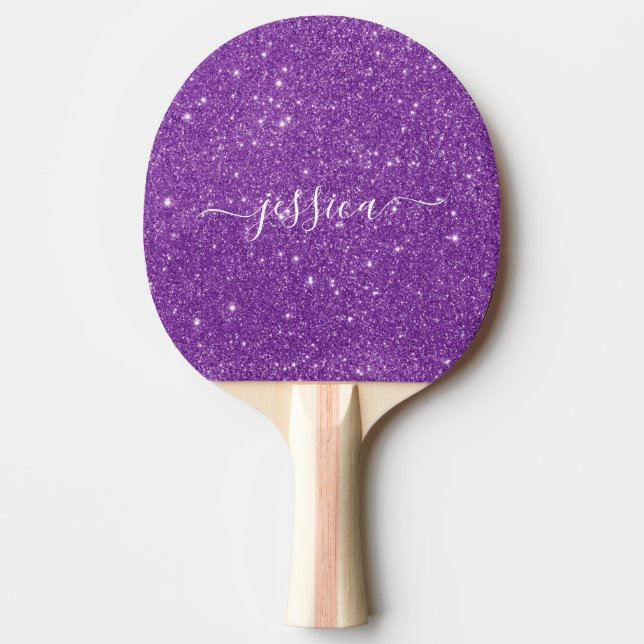 Raquette De Ping Pong Nom du script de parties scintillant violet modern (Devant)