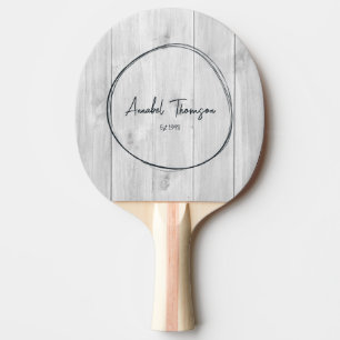 Raquette De Ping Pong Nom en bois gris clair dans un cercle dessiné